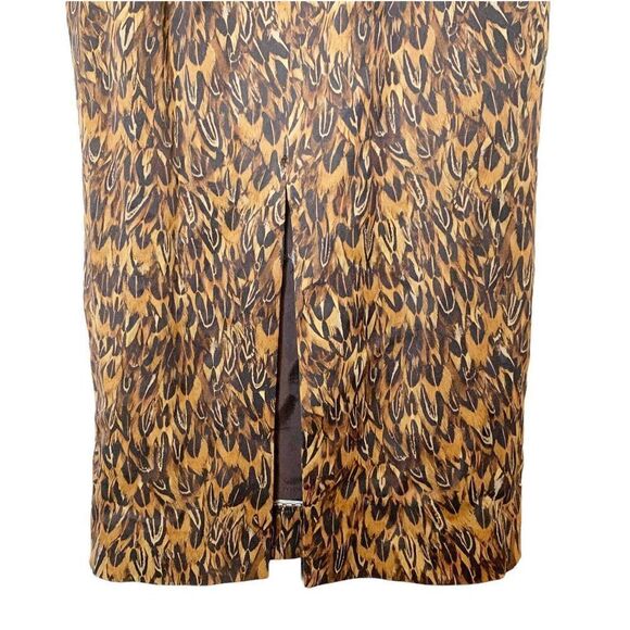 Brown Michael Kors Collection Feather Print Midi Dress Women’s Size 2 Made Italy - Picture 5 of 12